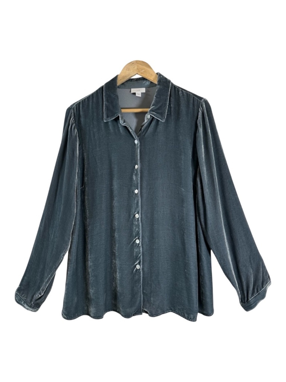 J Jill Velvet Silk Blend Shirt Women's L Petite Button Up Blouse Goth 90s Grunge